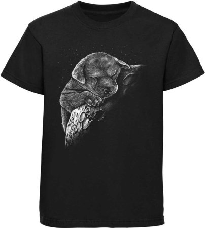 Kinder T-Shirt Welpe liegend auf Mond